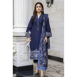 Navy Blue Embroidered Broshia Cotton 3pc Ladies Suit | Baarish by Miski BYM4