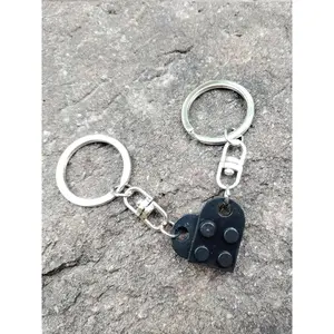 Creative Building Block Heart Couple Keychain Gift, Key Ring with Heart Pendant, Fashion Accessories for Men & Women As Gift for Girlfriend & Boyfriend, Cute Keychain