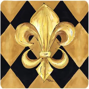 212 MAIN Waterproof Cocktail Coasters, 4-Piece Insulated Foam Bar Tableware Set with Black and Gold Fleur De Lis New Orleans Design, Permanent Dye, Fade-Proof, Heat-Resistant Build, Waterproof Coasters