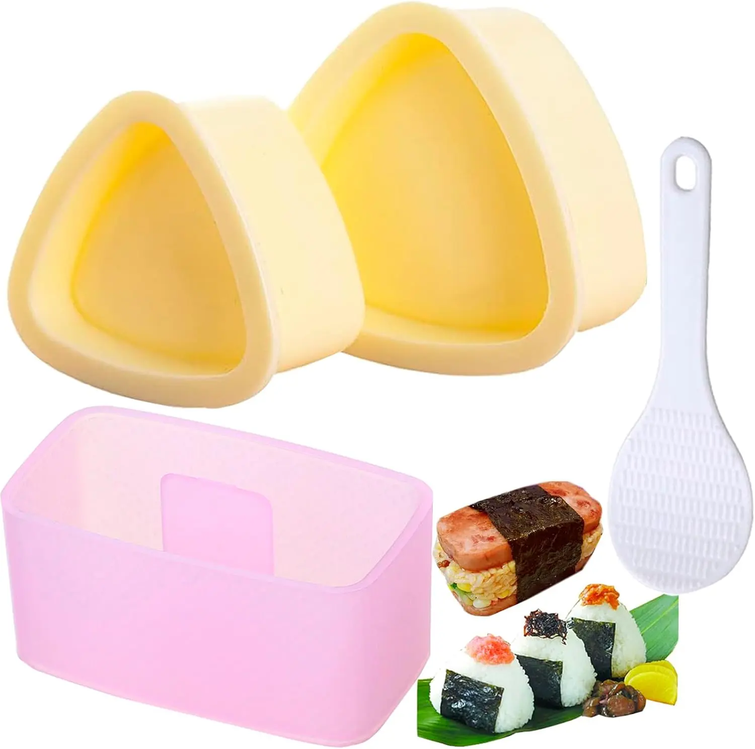 Onigiri Mold Triangle, 3 Pieces Musubi Press Mold Rice Ball Makers, Triangle Sushi Maker for Bento or Japanese Boxed Meal Musubi Press by  (Beige)