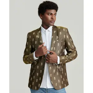 Avi Blazer - Bronze Tussar Organza Statement Blazer, Gold Thread Embroidery, Satin Lining, Tailored Fit, Front Button Closure, True to Size, Perfect for Formal Occasions & Elegant Style
