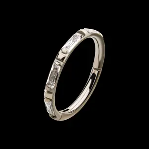 Titanium with Baguette CZ/Synthetic Opal Side Facing Hinged Segment Clicker