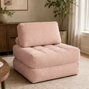 ARCH 70.8" Corduroy Fabric Beanbag Couch for Living Room Bedroom Dorm Cozy Fluffy Cloud Mini Sofa with Foam Filling Multiple Color Options No Assembly Needed Ergonomic Back Support, Blue/Camel/Foam/Pink Color Options, Fabric/Foam Material