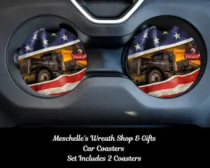 American Flag Peterbilt Truck Car Coasters - Upgrade Your Car Interior with Stylish and Functional Car Coasters