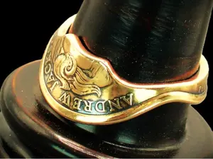 Coin Ring, 2008 President Jackson One Dollar Coin, Size 10.5, Sculpt Swept.
