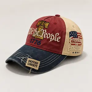1776-2026 250th Anniversary Embroidered Baseball Cap for Men, Vintage Washed Gray Patriotic Hat with Liberty Bell and American Flag