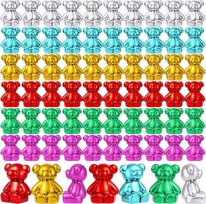 100 Pcs Metallic Bear Mini Figurines to Hide, Metallic Color Mini Bears Tiny Bear Miniatures for Micro Garden Decorations Animal Aquarium Birthday Cake Topper Party Gift