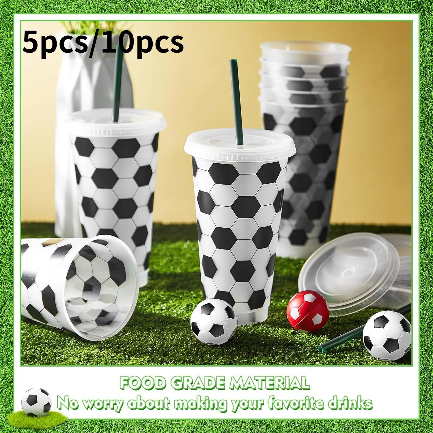5pcs/10pcs Reusable Plastic Soccer Cups, 24 Oz with Straw, Sports Gift for Coaches, Fans, Men, Women, Football Team, Party Decor
