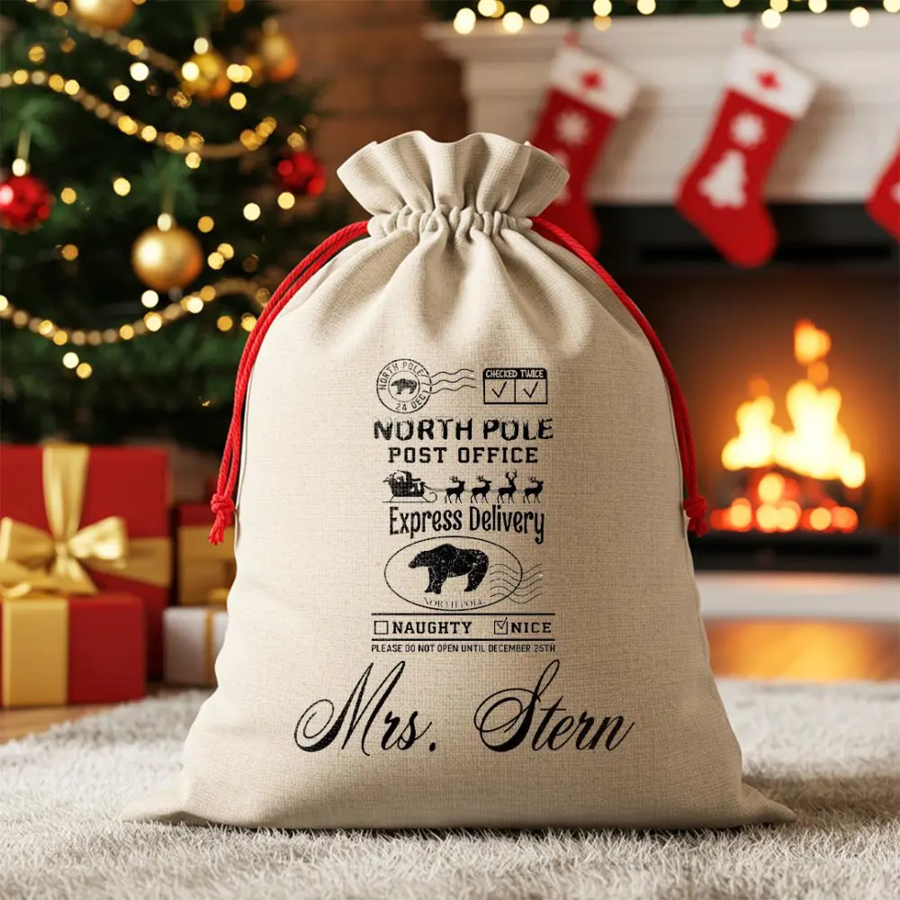 Personalized Santa Sack: North Pole Post Office Christmas Gift Bag