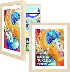 10x12.5 Kids Art Frame 2 Pack, Wood Artwork Frames Changeable, Front Opening Hold 150 Pictures, Art Frames for Kids Artwork, 8.5x11 with Mat 10x12.5 Mat, Picture Frames Natural