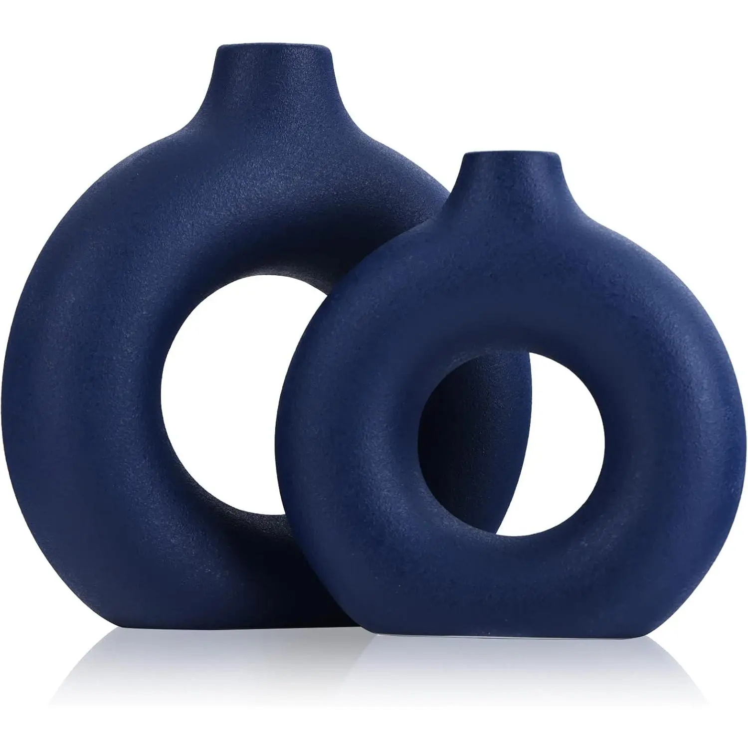 Blue Ceramics Vase for Home Decor -Blue Vase Set of 2 Circular Flowers Vase Modern Navy Blue Decor - Home Decoration for Kitchen Table, Living Room Side Table, Fire Place or Flower Shop
