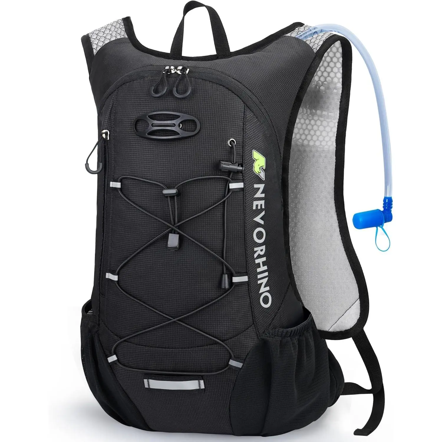 Lightweight 12L Hydration Backpack for Men Women, Low-Profile Nylon Daypack with 2L Leakproof Bladder, Adjustable Straps & 2 Mesh Pockets for Hiking & Cycling
