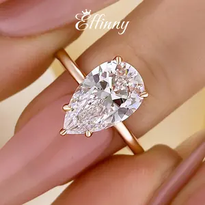 Effinny 3.5ct Classic Pear Cut Solitaire Engagement Ring, 925 Sterling Silver Women's Promise Ring, 5A Grade Cubic Zirconia Anniversary Ring for Women
