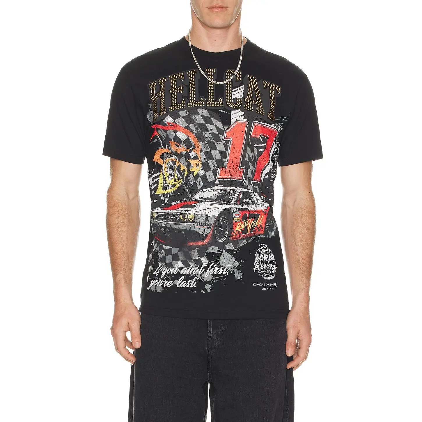 REASON Dodge Hellcat Rhinestone Tee in Black Unisex