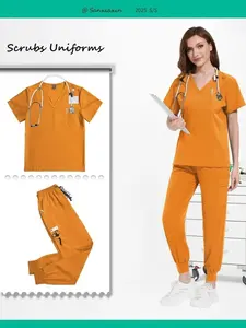 Womens Scrubs Set Breathable Nursing Uniform Stretch Clinical for Hospital & Beauty Salon