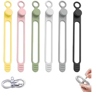 Data Cable Organizer 6 Pcs, Elastic Silicone Cable Straps and Reusable Cord Ties for Bundling Earphones, Phone Chargers, USB Cables, Desk Wires, Travel Bags and Daily Cable Management
