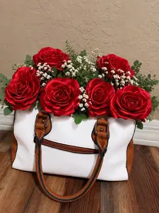 Handmade Ribbon Rose Purse Flower Arrangement - Long-Lasting Keepsake Gift for Her, Custom Floral Home Decor Accent