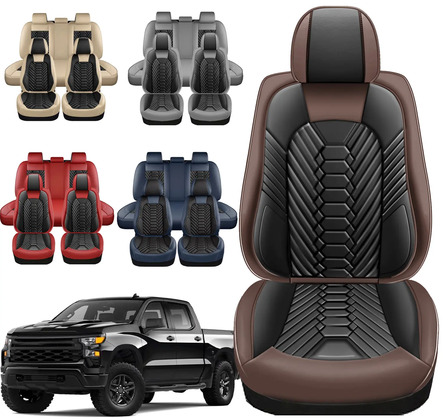5 Seats Seat Covers Full Set Custom Fits for Chevy Silverado GMC Sierra Pickup Trail Boss Custom Fit 2007-2025 1500 2500HD 3500HD Crew Double Extended Cab