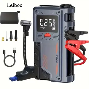 Leiboo Portable Car Jump Starter and Air Compressor 2-in-1, 2000A Peak Lithium Battery Booster with 150PSI Tire Inflator, USB-C/12V Charging, LED Light – for Trucks, SUVs, Motorcycles, Emergency Use fast pump power cord function