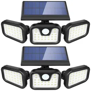 2-Pack 3-Head 300 LED Ultra-Bright Motion Sensor Wall-Mount Floodlights, IP65 Waterproof Adjustable Solar Outside Lights with Remote Control, Car Battery Repair Tool-Compatible for Garden, Garage