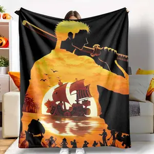 Sunset Pirate Ship Voyage Flannel Blanket Ocean Adventure Silhouette Print Design Soft Warm Lightweight Cozy Breathable Decorative Throw Perfect for Sofa Couch Bedroom Office Travel Gift Home Decor tiktokshopspringglowup