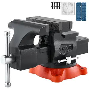 fathersdaygift VEVOR Bench Vise, 5.5 Jaw Width, 5.5 Max Jaw Opening Multipurpose Vise with 360 Swivel Locking Base, 2.8 Throat Depth, Heavy Duty Ductile Iron Workbench Vise, Two-Way Jaws for ClampingRound Pipes