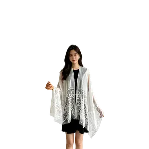 White Lace Sheer Shawl - Fringed Mesh Cover-Up for Weddings & Summer