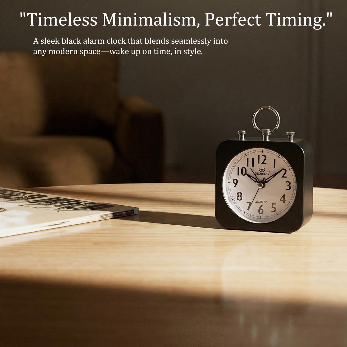 Mini Retro Alarm Clock – Dual Bell High Volume, Battery Powered Small Table Clock with Metal Handle, Portable for Home Office Bedroom Travel