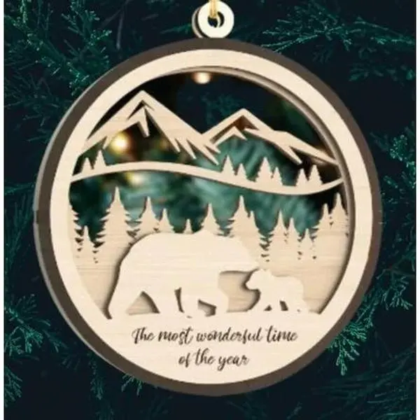 Christmas Coloring Ornament - Bears at mountains