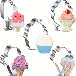 5-piece ice cream shape cookie cutter, stainless steel, summer ice cream baking cutter mold set, baking mold, pastry cookie cake special mold, homemade food and baking supplies