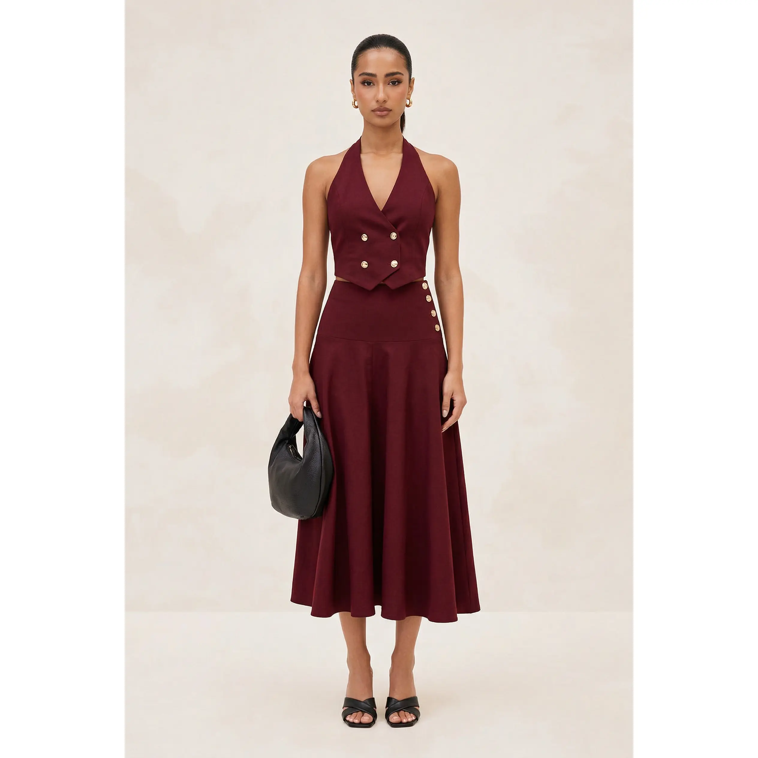LOVE BOMB MIDI SKIRT SET (DARK RED)