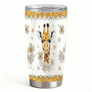 20oz Giraffe Crystal Flower Stainless Steel Tumbler， Tumbler with Lid Double Wall Vacuum Insulated Travel Mug