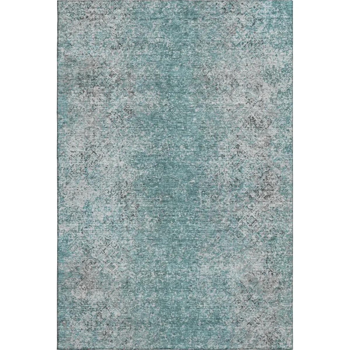 HomeRoots 667188 5x8 ft. Dual-Tone Teal & Gray Abstract Transitional Stain-Resistant Rectangle Area Rug, Machine-Washable with UV Protection, 2-Toned Textile Rug, Dual-Tone Area Rugs, Stain Area Rugs