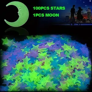 101pcs Glow-In-The-Dark Star Moon Stickers, Romantic Night Sky Theme Wall Ceiling Decor, Modern Minimalist Home Decoration, Perfect Gift Choice