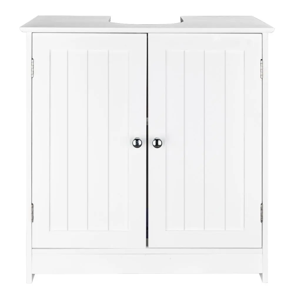 White Bathroom Sink Storage Cabinet, Sturdy Durable Space Saver Vanity Organizer with 2 Doors & Adjustable Shelves, Modern Indoor Cupboard Furniture (23.6 x 11.4 x 23.6 inches, Assembly Required) for Small Spaces