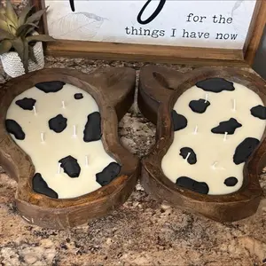 Cow Head Dough Bowls Candles - Unique Design with Black Dough Accents and Cream Center Decor