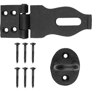 Black Wrought Iron Hasp Door Latch - Heavy Duty Security Padlock Hasp - Ideal for Doors and Gates - Safety Door Lock - 4 Inches - Pack of 1