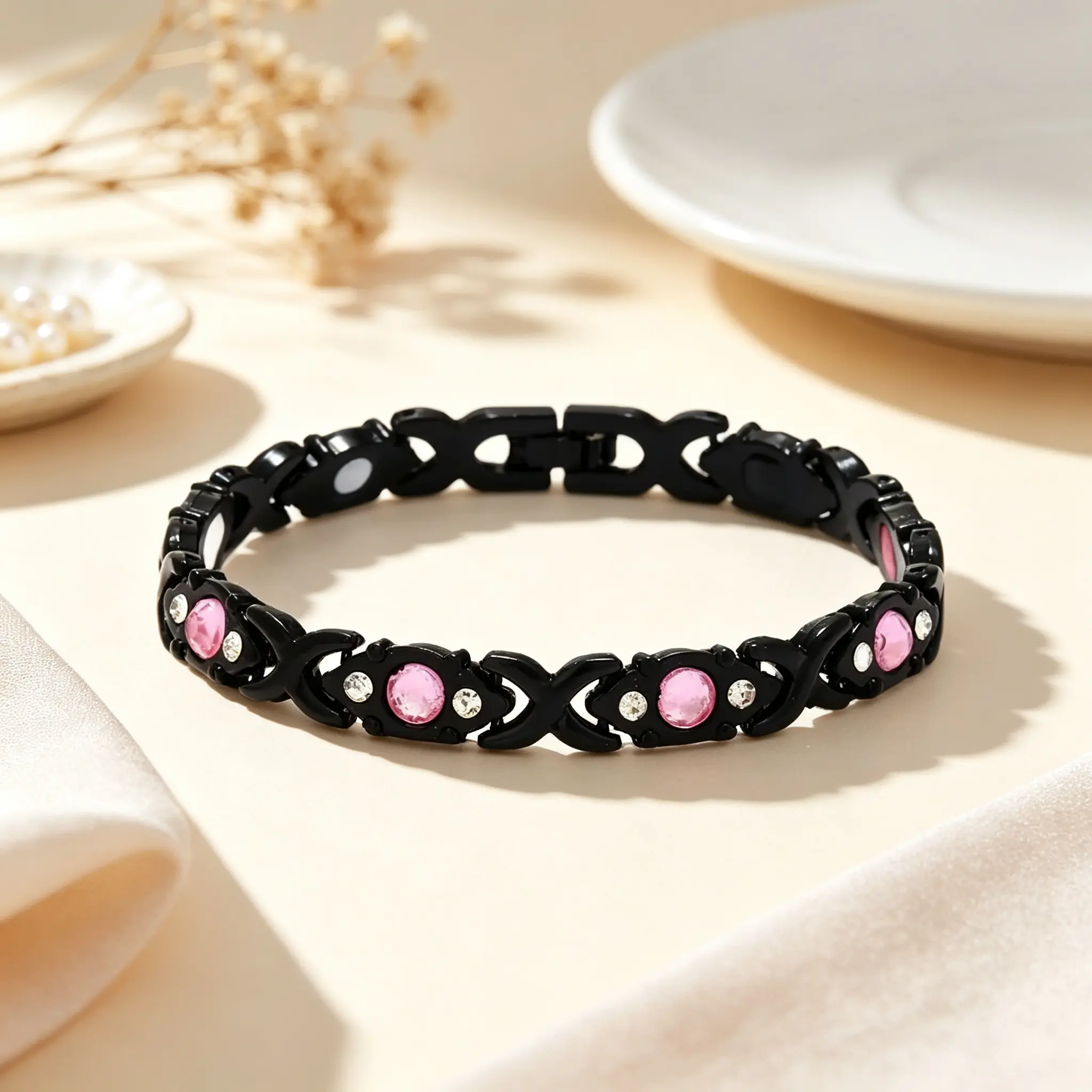 Women’s Adjustable Energy Magnet Bangle - Eco Alloy, Diamond Detail, Lightweight Design, Adjustable Fit Bangle, Elegant Fashion Costume Jewelry Bracelet
