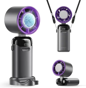 4-in-1 Portable Handheld Turbo Fan with 200 Speed Settings, 21000 RPM High Speed, Digital Display, 120° Rotatable, USB Rechargeable 12H Long Lasting Mini Personal Fan for Travel Office Desk Indoor Use