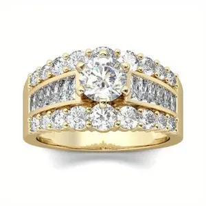 1 Pc Women Engagement Moissanite Ring Brillant Luxury Golden Bright Semicycle Micro Pave Inlay Ring for Women Engagement Marriage Banquet Anniversary