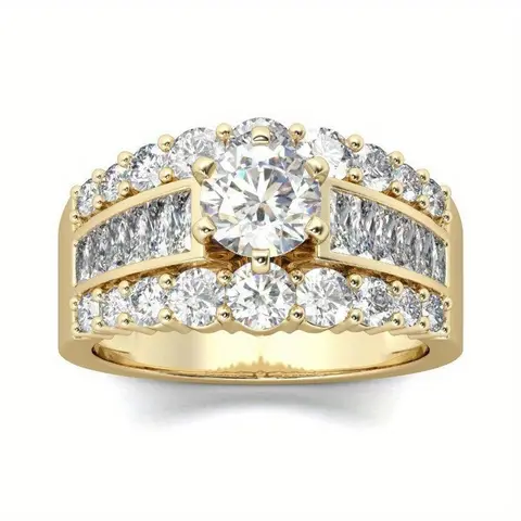 1 Pc Women Engagement Moissanite Ring Brillant Luxury Golden Bright Semicycle Micro Pave Inlay Ring for Women Engagement Marriage Banquet Anniversary