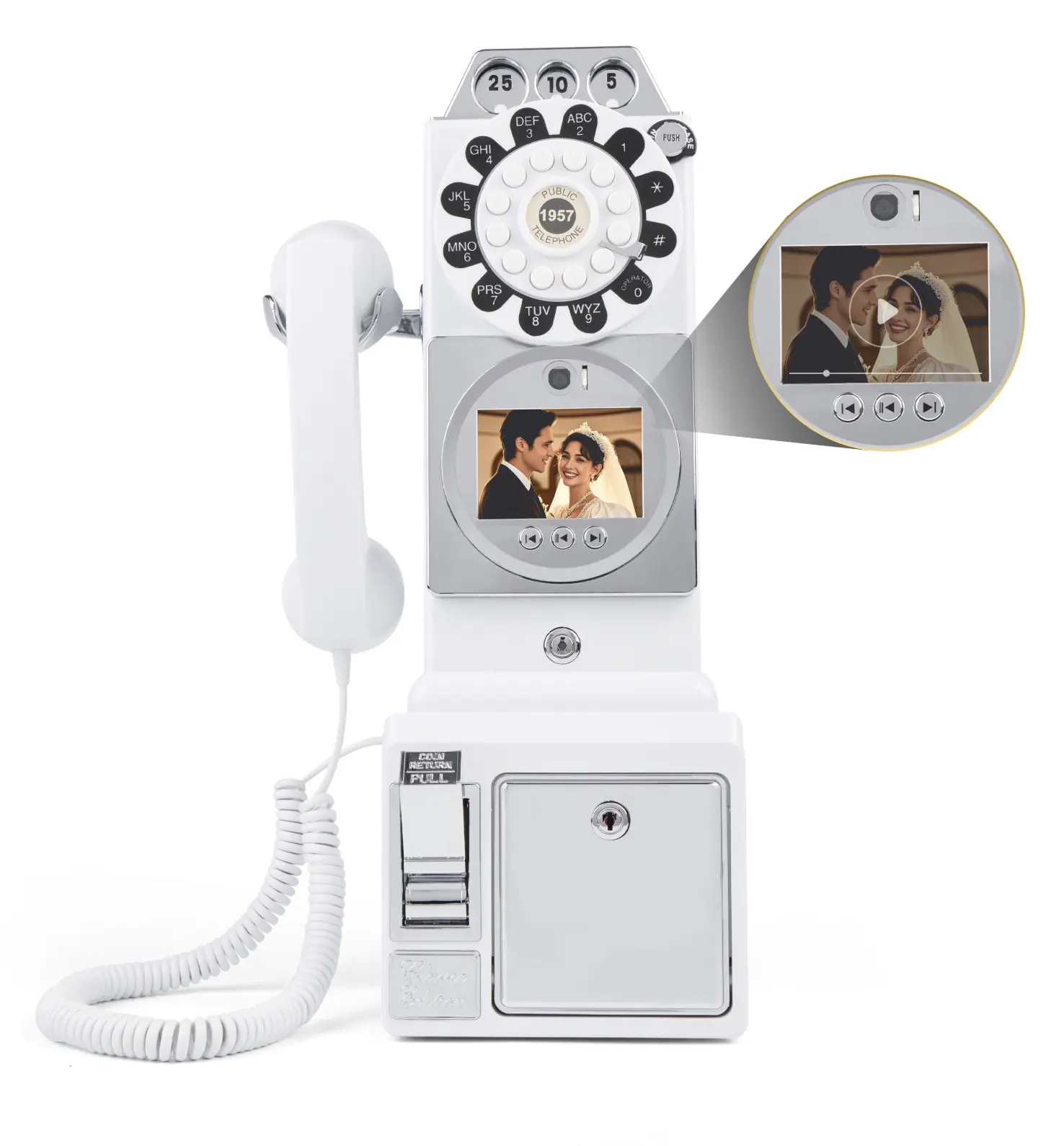 Video Audio Guest Book, Wedding Phone Customized Video Messages, Record Preserve Your Special Occasions, Ideal for a Variety of Memorable Party Occasions (Wall Phone,White)