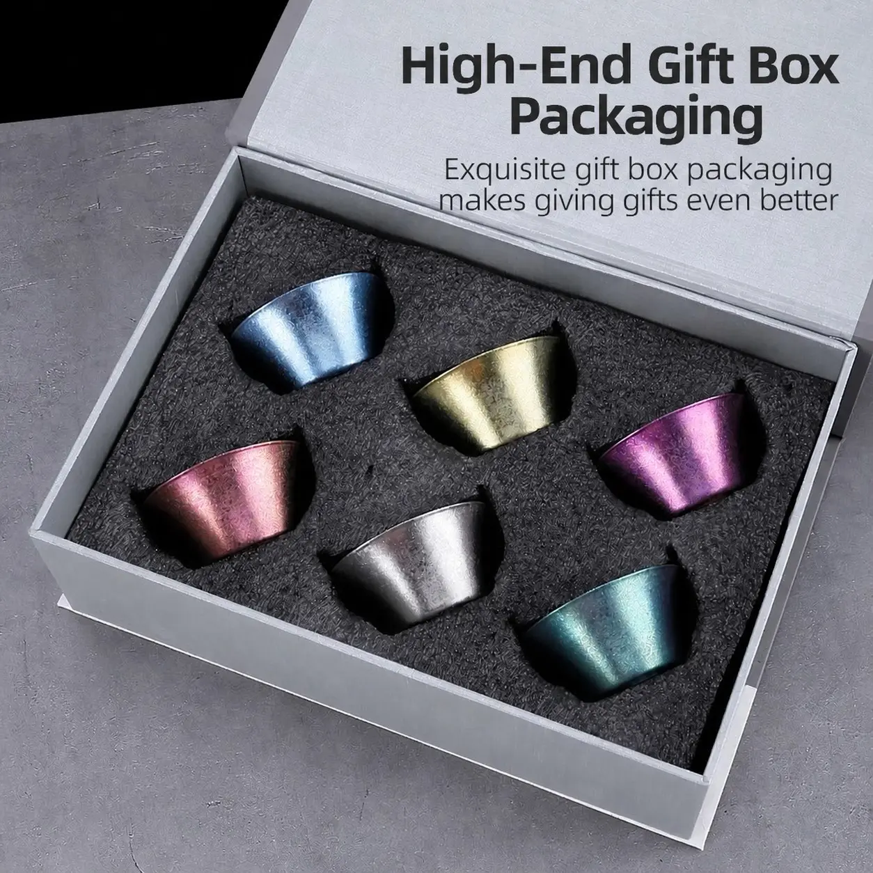 Double-layer Pure Titanium Tea Cup Set with Ice-Crack Pattern, Healthier Insulated Teacup for Home & Office, High-End Gift Box Packaging