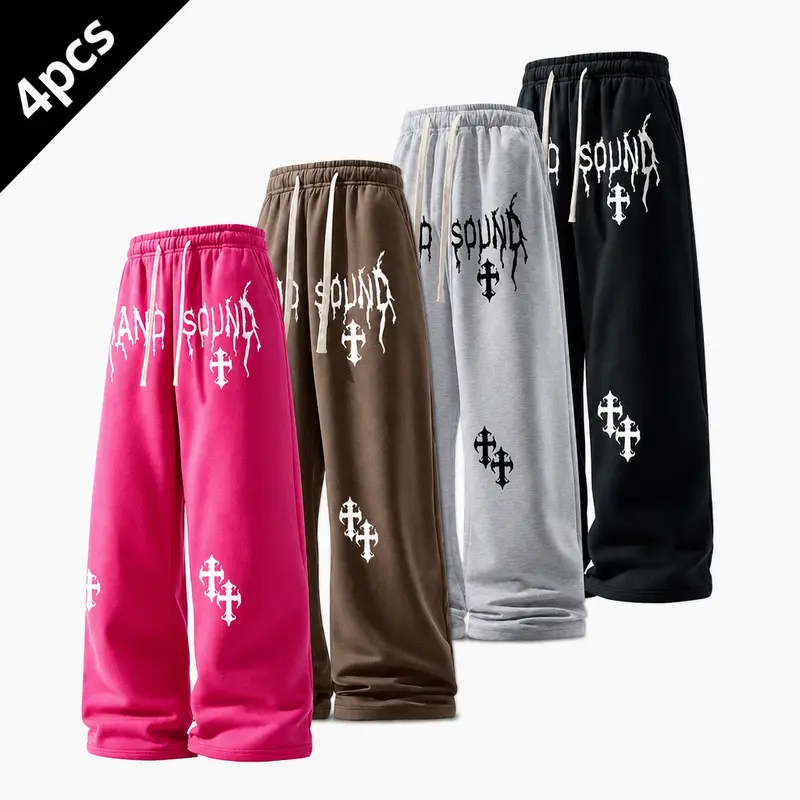 SAND SOUND Unisex Relaxed Fit Loose Printed Sweatpants, 60.1% Cotton-39.9% Polyester Classic Black Joggers with Adjustable Drawstring Waist, Casual Track Pants for Fall-Winter Transition, Sports Apparel for Training & Daily Wear