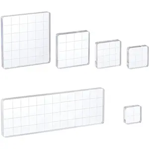 6 Pieces Acrylic Stamp Block Clear Stamping Tools Set with Grid Lines for Scrapbooking Crafts Card Making, Assorted Sizes