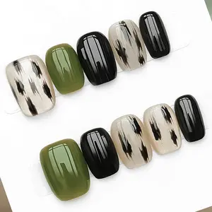 10pcs Square Handmade Press-On Nails, Short Halloween Theme, Matte Finish Gel Nail Set, 3D Carved Acrylic Nails for Women
