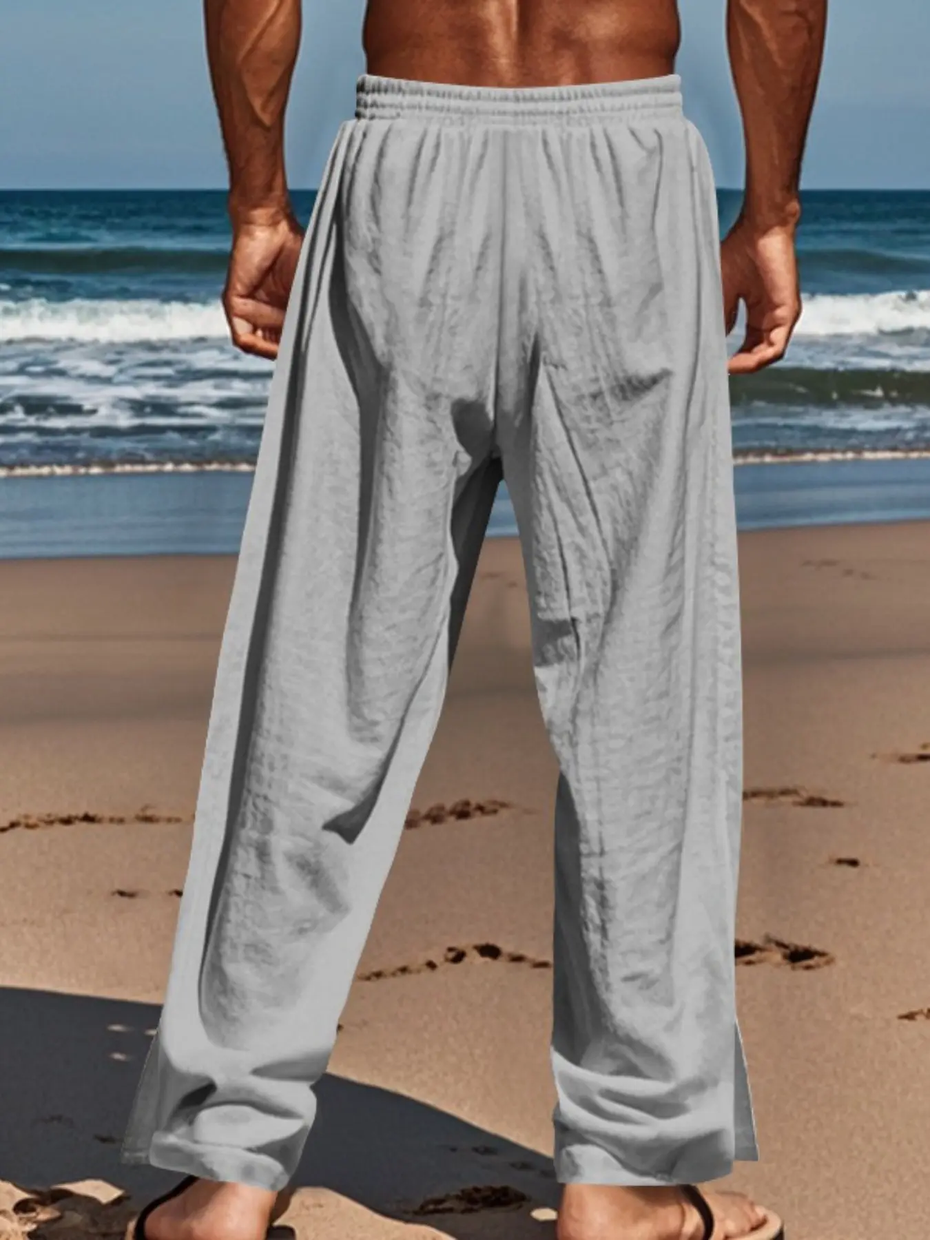 2026 Spring/Summer New Men's Linen Wide Leg Pants - Side Button