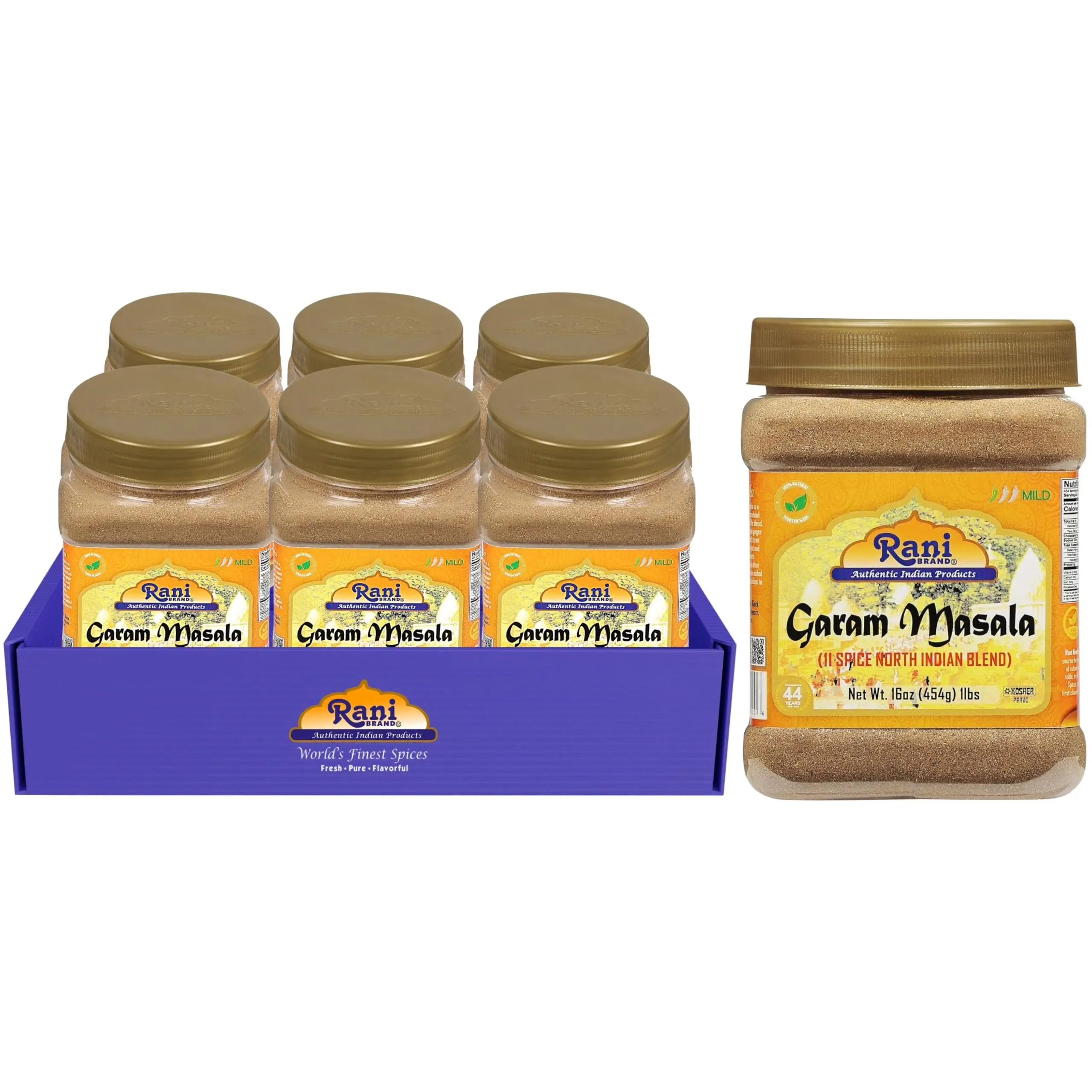 Rani Garam Masala Indian 11-Spice Blend 16oz (1lb) 454g PET Jar, Pack of 6 ~ All Natural, Salt-Free | Vegan | No Colors | Gluten Friendly | NON-GMO | Kosher | Indian Origin