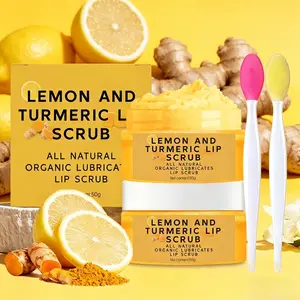 2 packs nourishing turmeric lip scrub with 2 matching lip brushes. Exfoliating Lip Treatment, Fine particles gently exfoliate, relieve chapped lips and keep long-lasting hydration, mild and non-irritating, essential lip care set.