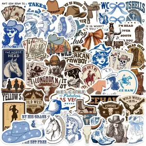 50 Patches Blue Denim Western Desert Decorative Personalized Stickers, DIY Waterproof Wall Decals for Phone Cases Water Bottles Refrigerators Rooms